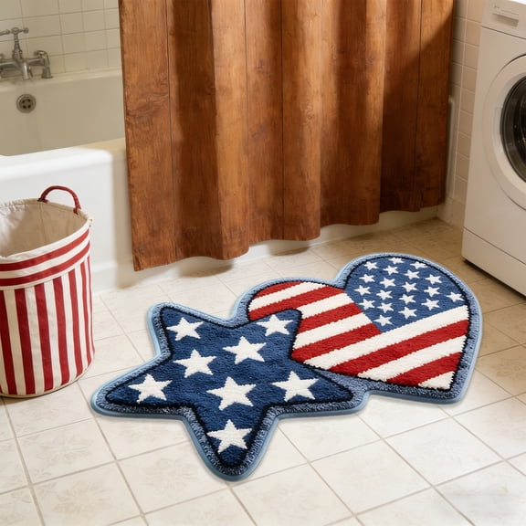 Bcylexb 4th of July Welcome Mat, 16"x 24" Patriotic Star Door Mat for Front Door Durable Doormat for Independence Day Home Porch Patio Entryway Decor