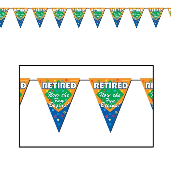 12 Pack Bulk Retired The Fun Begins! Party Pennant Banner