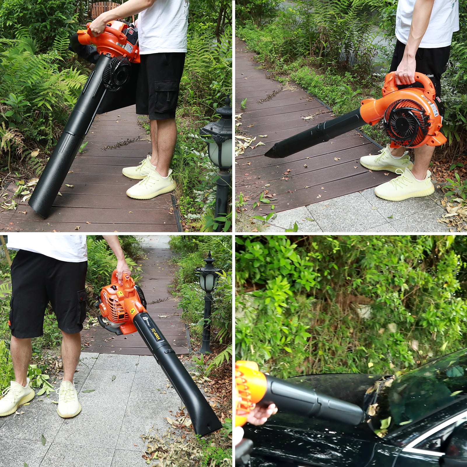 Hzsb Cordless Leaf Blower with Leaf Storage Bag,424 CFM Straight Curved Pipe Snow Blower, Dual-Purpose (Blowing and Suction) Leaf Blower for Cleaning Fallen Leaves,Road Snow