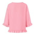 thumbnail image 5 of yueewhu Womens 3/4 Length Sleeve Tops Loose Fit Casual Crew Neck Shirts Ruffle Tunic Blouses (Red, XXL), 5 of 7