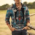 thumbnail image 1 of Blusa y camisa de manga larga con cuello vuelto para hombre, informal, con botones, manga larga, estampado vintage 3D, 1 of 6