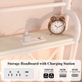 thumbnail image 5 of Metal Bed Frame Twin Size with LED Lights, Modern Platform Bed with Charging Station, White, 5 of 12