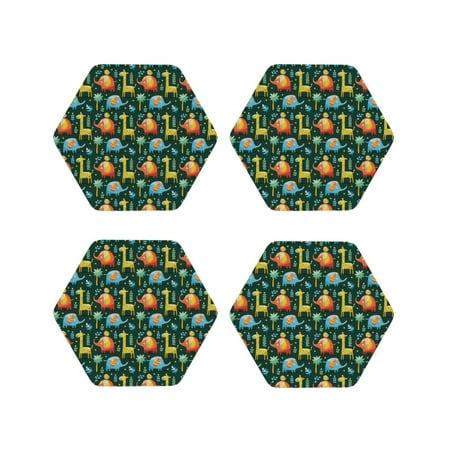 

Fuzoiu Colorful Elephants Print Leather Coasters Set Drink Coasters Set of 4 for Tabletop Protection Durable PVC Coasters Home Décor and Housewarming Gift-Hexagon