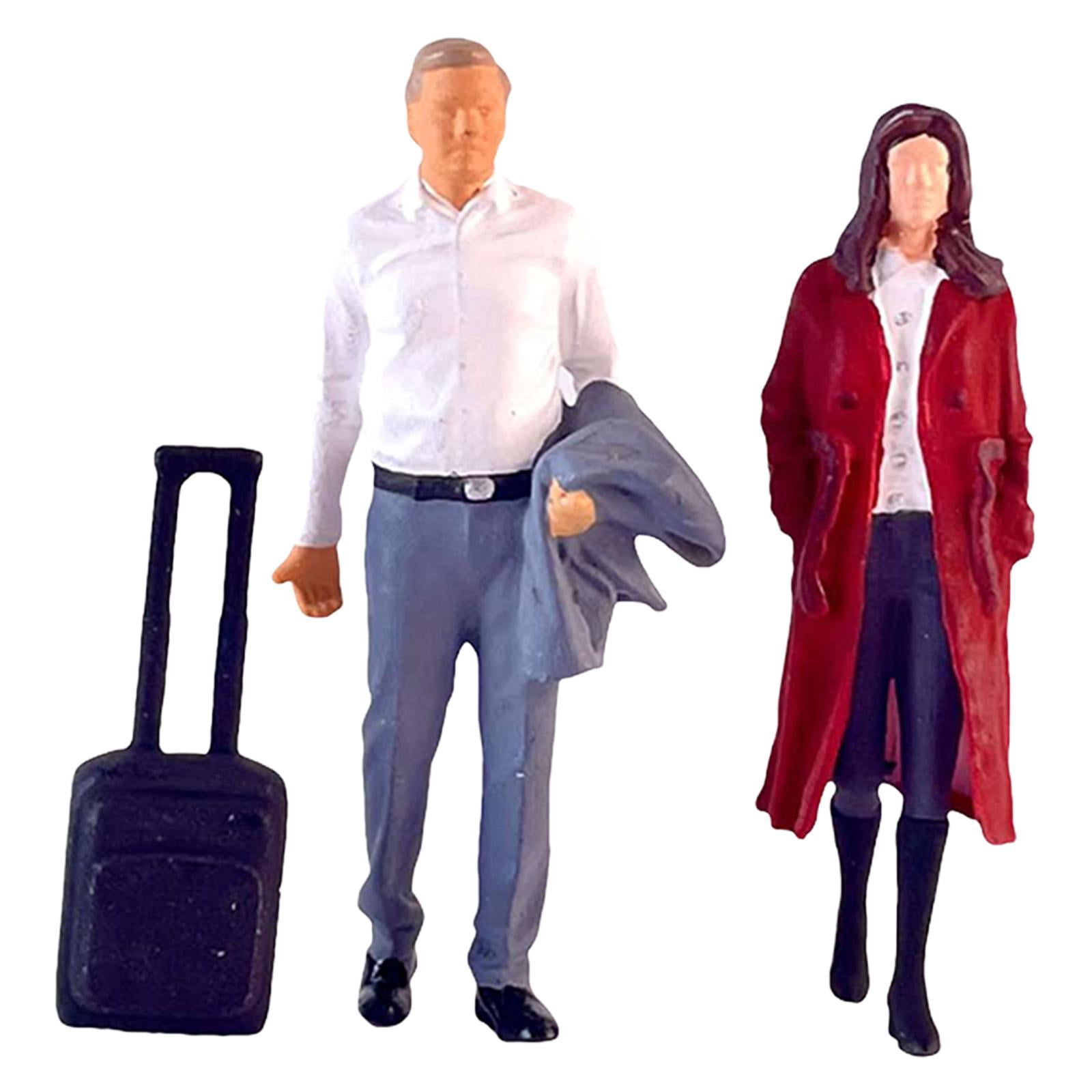 Rushawy 2x 1/64 Women and Men Figures Hand Painted Figurines with Suitcase Model S Gauge