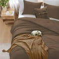 thumbnail image 3 of Full Size Comforter Sets - 3 Pieces Chocolate Brown Comforter Prewashed Soft Lightweight for All Seasons, Fluffy Down Alternative Comforter Full Size with 2 Pillow Shams, 3 of 6