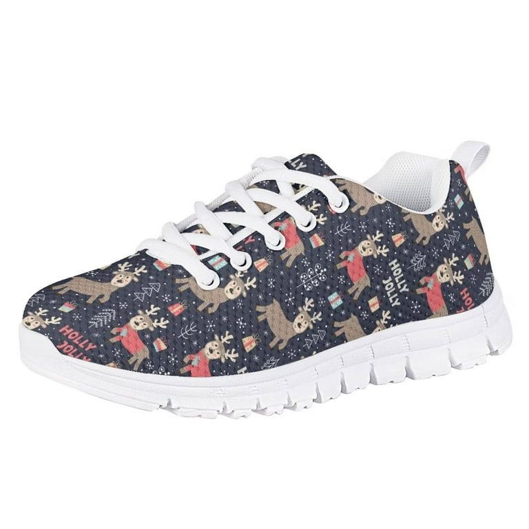 Pzuqiu Deer Little Kids Tennis Shoes Girls Size 13 Snowflake Mesh Sneakers Lightweight Athletic Walking Shoes Lace Up Running Shoes