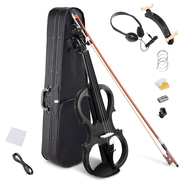Yescom 4/4 Electric Violin Full Size Wood Silent Fiddle Stringed Instrument Bow Headphone Case Black
