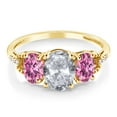 thumbnail image 2 of Gem Stone King 10K Yellow Gold Oval White Topaz Vivid Pink Moissanite and Diamond Accent 3-Stone Engagement Ring | 2.46 Cttw | Three Stone Wedding Anniversary Promise Ring for Women, 2 of 4
