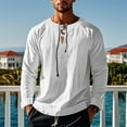 thumbnail image 2 of Miqool Men's Cotton Linen Long Sleeve Shirts Lace-up Hippie Crew Neck Solid Casual T-Shirt Lightweight Beach Yoga Tee Tops, 2 of 8