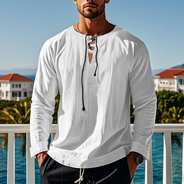 pstuiky camisa de manga larga para hombre, Blusa informal de manga larga con cuello en V y tirantes sueltos para hombre camisetas de hombre l