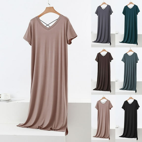 Naittoop Women's Nightgown Short Sleeve Long Sleep Dress Soft Cotton Lounge Dress Comfy Sleepwear Summer Nightshirt