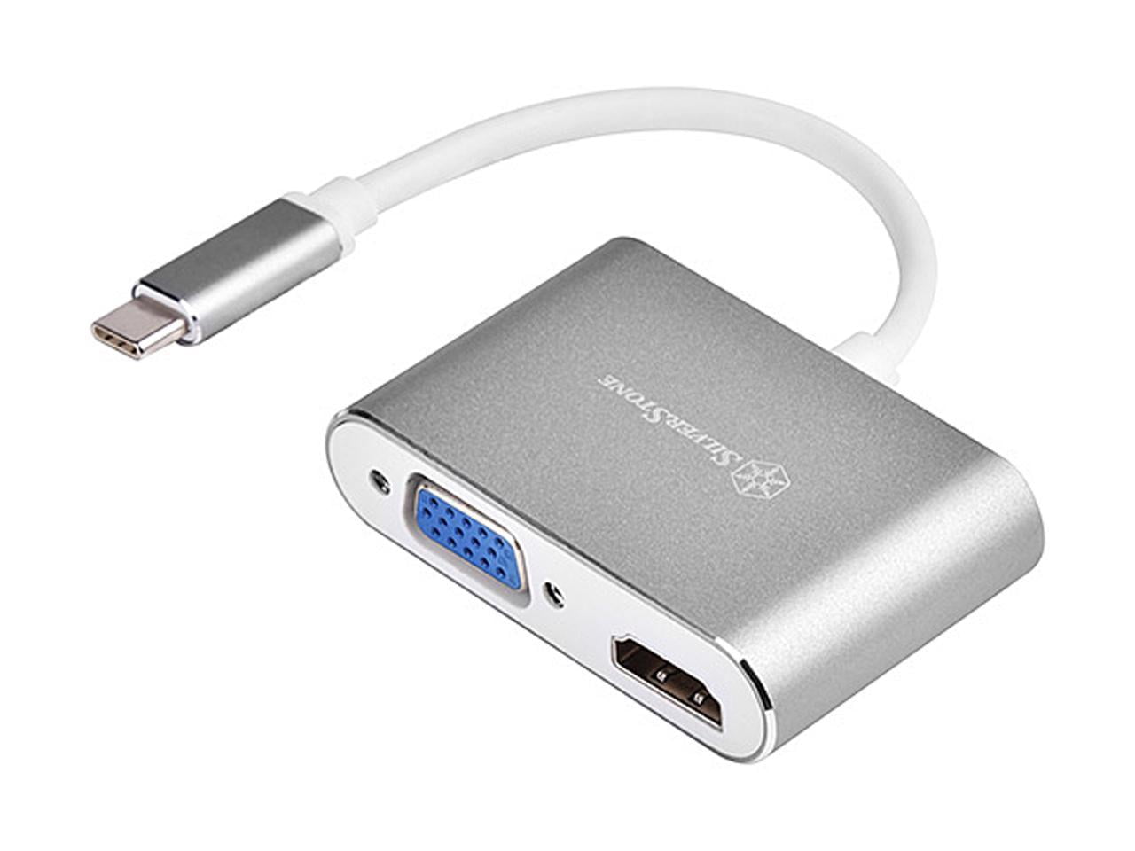 Silverstone SST-EP16 USB Type-C to VGA and HDMI Adapter, HDMI supports 4Kx2K@30Hz, VGA support 1920x1200@120Hz, Dual Screen Display Simultaneously,Charcoal