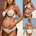 thumbnail image 2 of Gyexs Maternity Bikini Sets Color Block Two Piece Swimsuit V Neck Bathing Suit Swimwear #04 Beige, Size L, 2 of 6