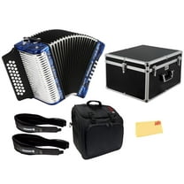Hohner Corona II G/C/F Accordion - Pearl Dark Blue Bundle with Case, Gig Bag, Straps, and Austin Bazaar Polishing Cloth