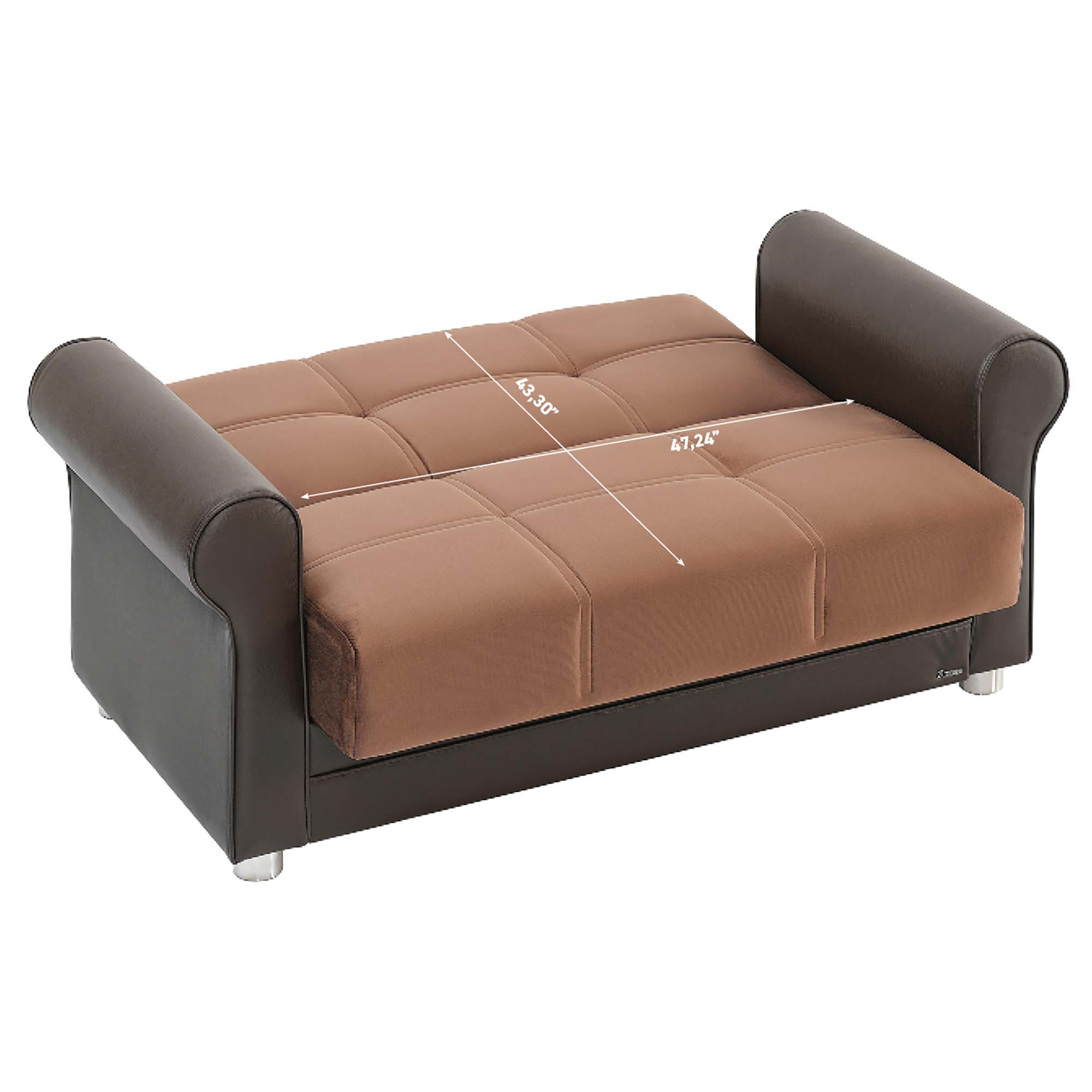 Ottomanson Convertible Sleeper Loveseat with Hidden Storage, Firm Seating, Brown