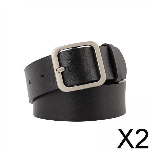 2x Cinturones de Piel Sintética para Mujer, Cinturones de Piel Sintética para , Pantalones, Vestidos, Cinturón de Mujer con Hebilla Cuadrada, 2 piezas