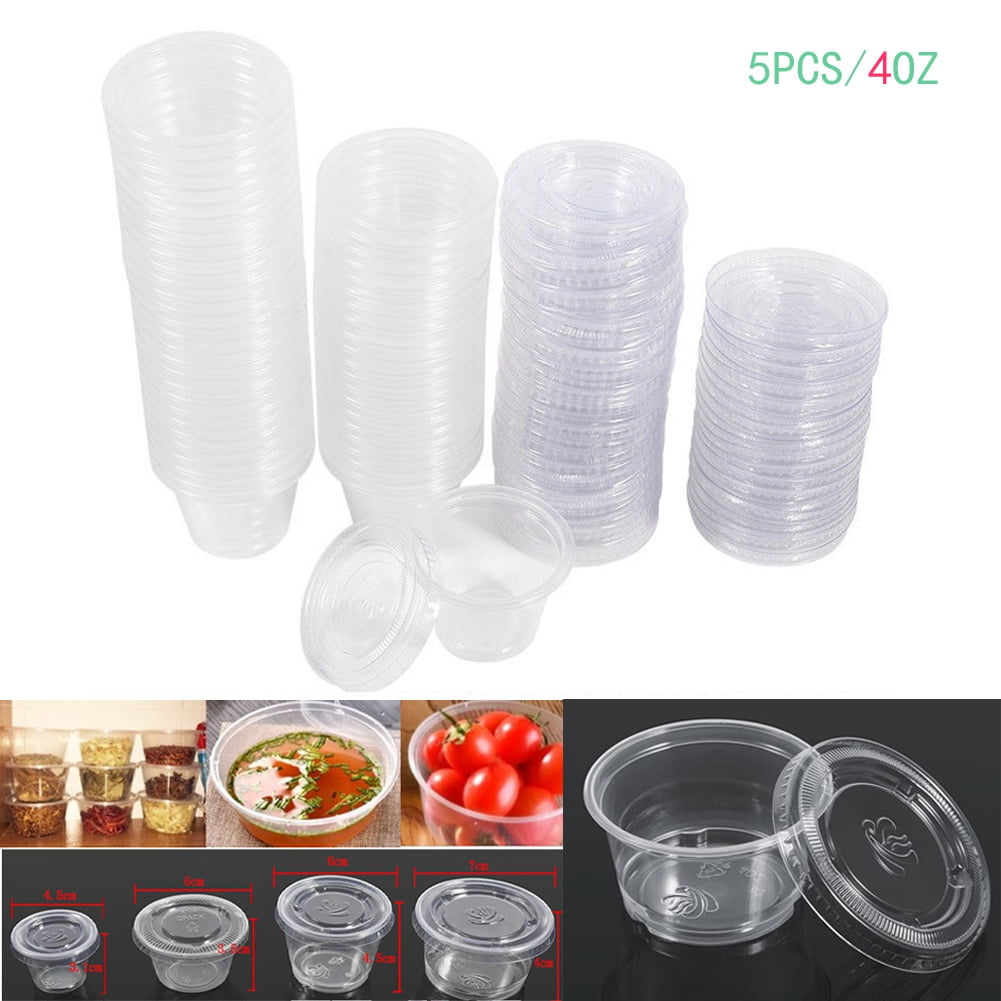 1oz 2oz 4oz Clear Plastic Containers Tubs with Attached Lids Food Safe Takeaway 