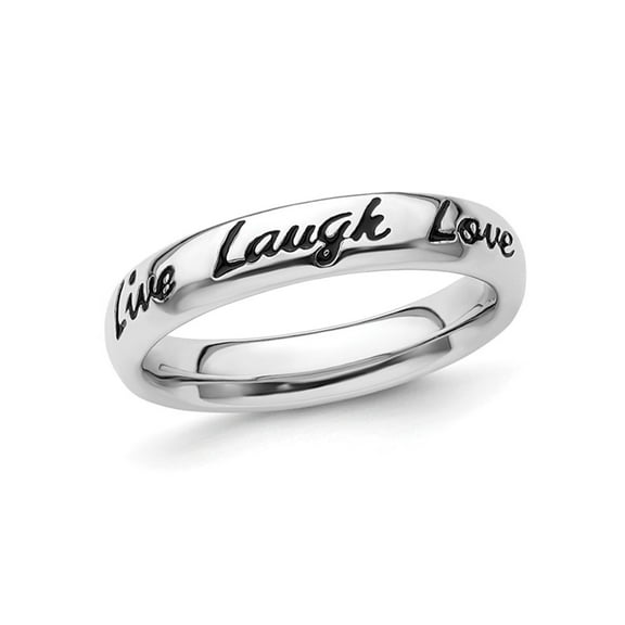 Gem & Harmony Sterling Silver Enameled Live Laugh Love Band Ring for Women