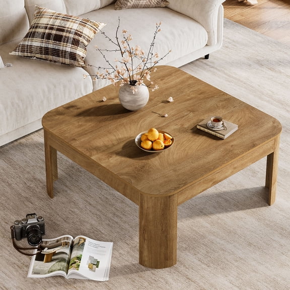 Tribesigns Farmhouse Square Coffee Table, 39.37" Wooden Center Tea Table with Sturdy Curved Legs for Living Room
