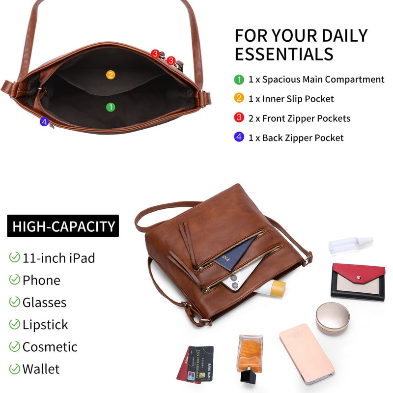 GAEKEAO Crossbody for Women Vegan Leather Casual Satchel Bag Shoulder Purse with Zipper Pockets and Adjustable Strap