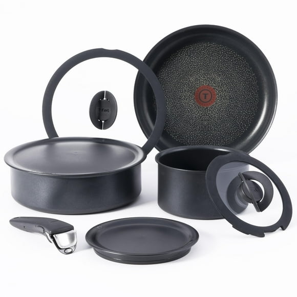 T-fal Ingenio Ensemble de Batterie de Cuisine Antiadhésive 8 Pcs Induction Four Gril Sûr 500F Batterie de Cuisine, Casseroles et Poêles, Four, Gril, Lave-Vaisselle Sûr, Noir