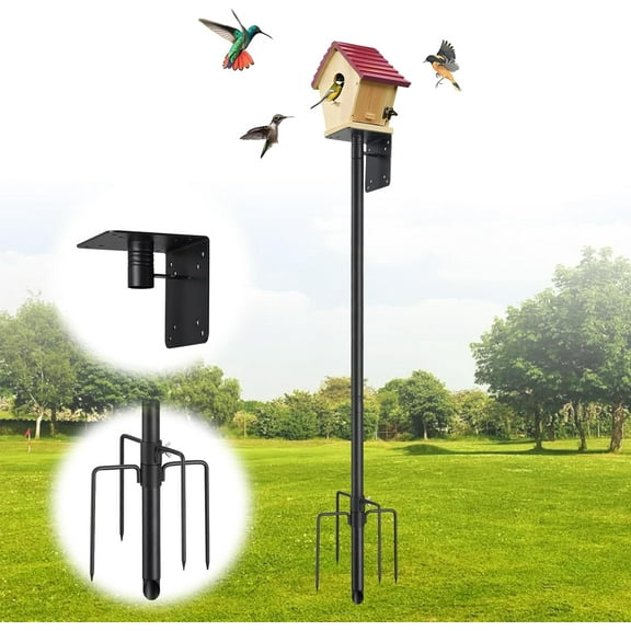 LCOKEIY Outdoor Bird House Pole,74 Inch Heavy Duty Bird Feeder Pole Mount Kit with 5-Prong Base for Birds Watching