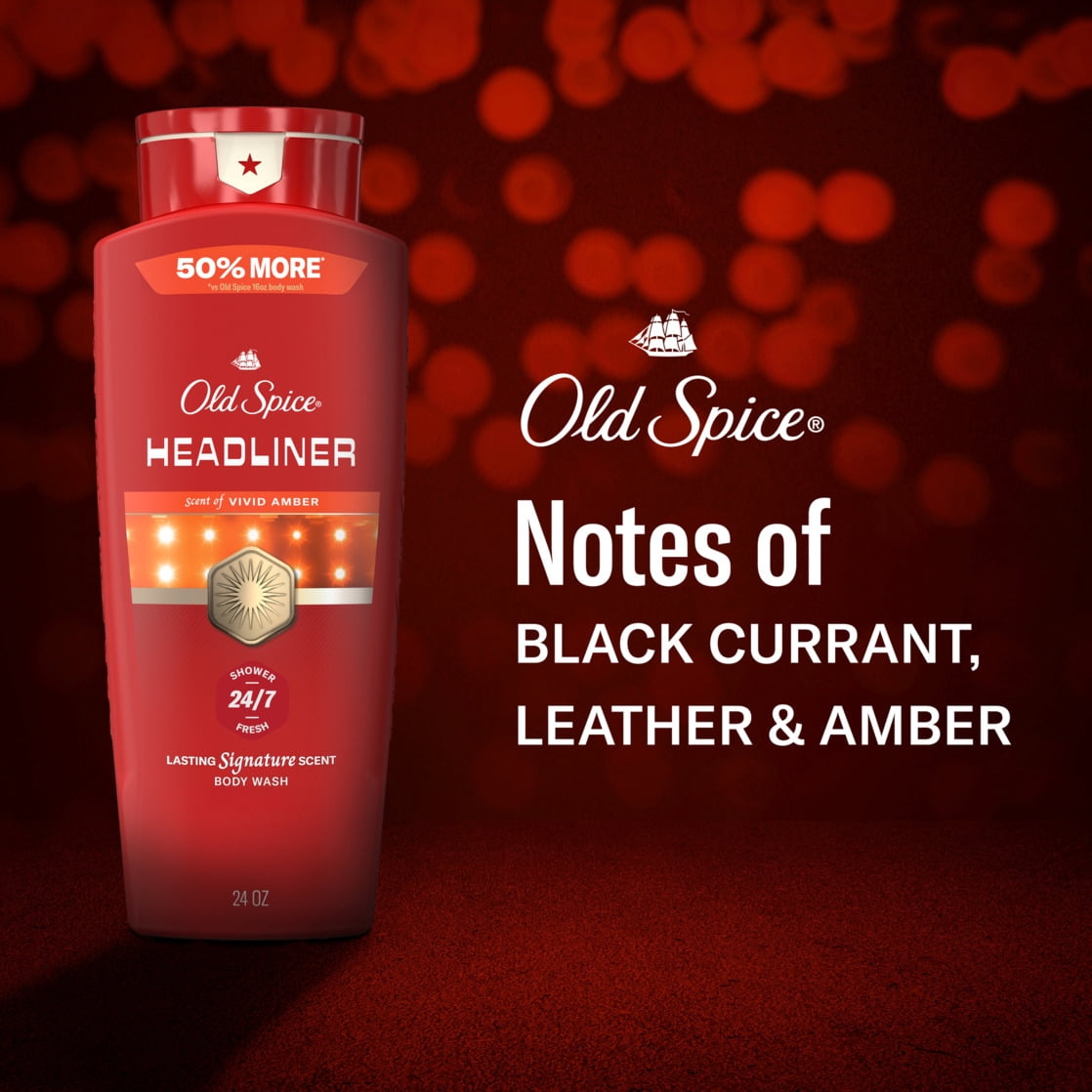 Old Spice Red Collection Body Wash for Men, Headliner Scent, Refreshing Clean, Moisturizing Formula, Long-Lasting Fragrance, 24oz (709ml)
