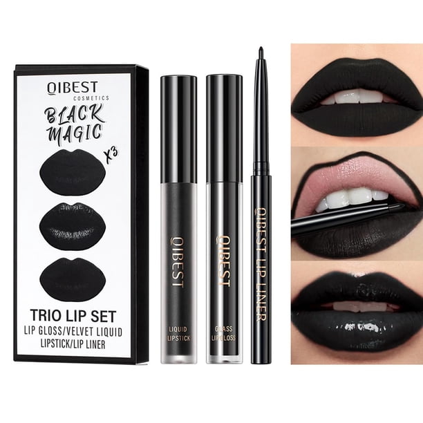 Pakivs 3 piezas negro mate líquido lápiz labial delineador de labios brillo de labios trío juego de labios impermeable de larga duración hidratante aterciopelado mancha de labios un paso labios kits d