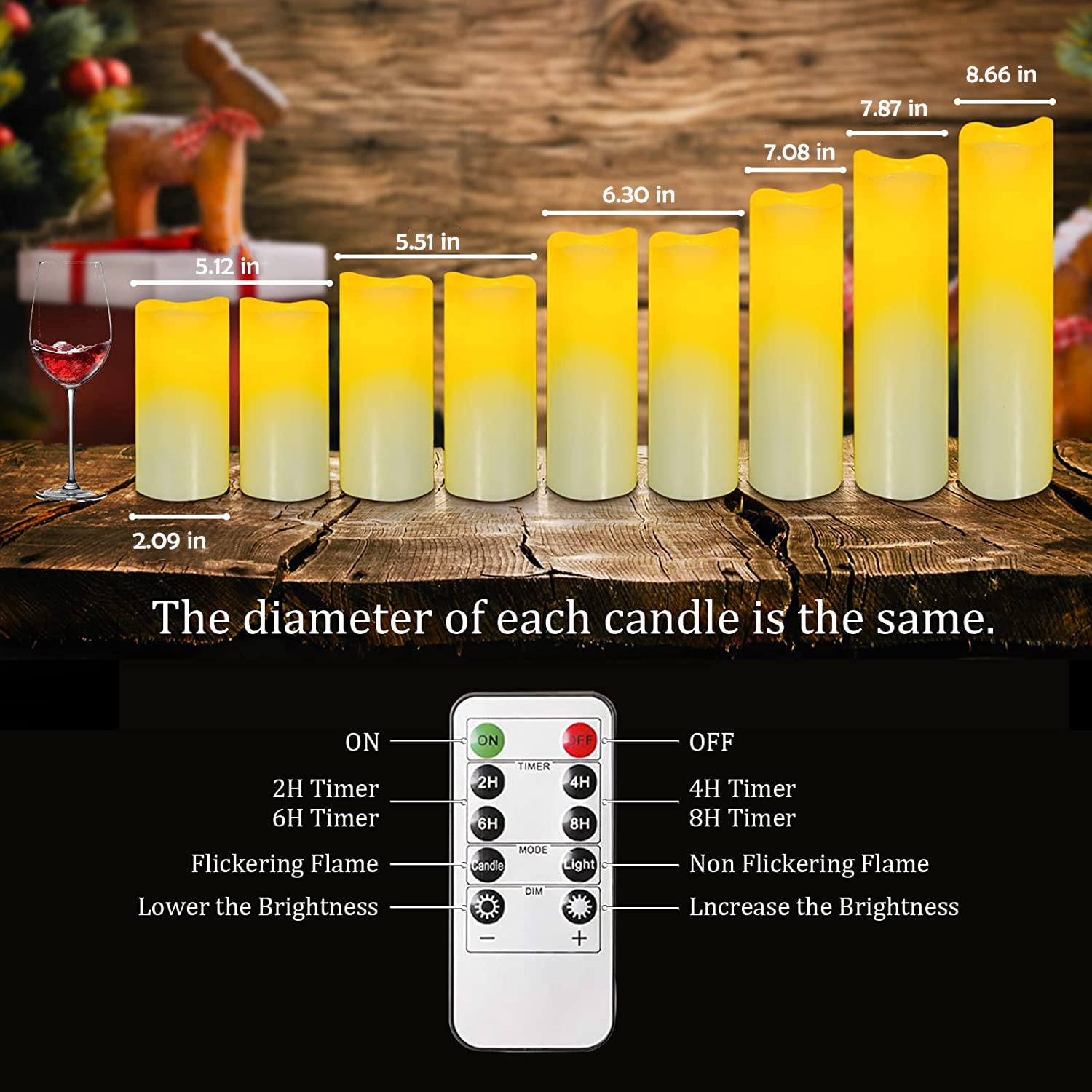Flameless Flickering Battery Operated Candles Different Sizes Set of 9 Ivory Real Wax Pillar LED Candles with 10-Key Remote and Cycling 24 Hours Timer