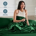 thumbnail image 4 of Bare Home Luxury Poly Satin Sheet Set for Hair and Skin, 15” Deep Pockets, Full, Forest Green, 4 of 10