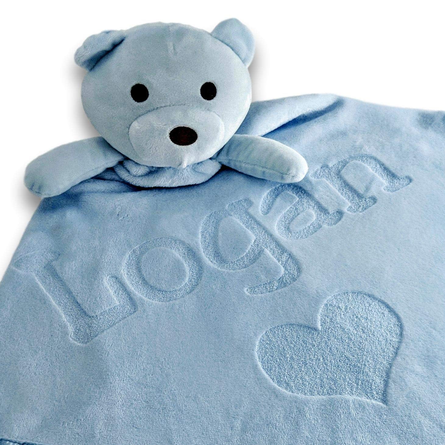 Custom Catch Personalized Teddy Bear Baby Blanket Gift for Boy - Blue
