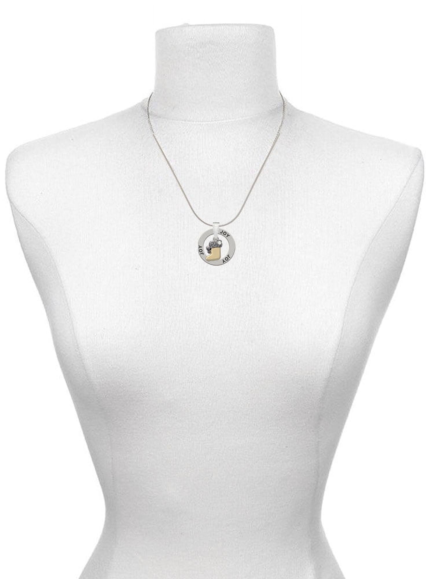 Delight Jewelry Two-tone 3-D Stocking with Clear Crystal Hockey Ring Charm Necklace, 18"