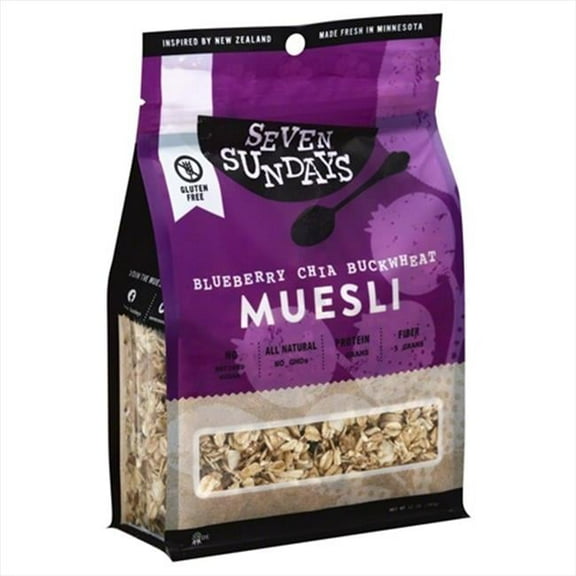 Seven Sundays Muesli Cereal, Blueberry Chia Buckwheat, 12 Oz, Pack of 6
