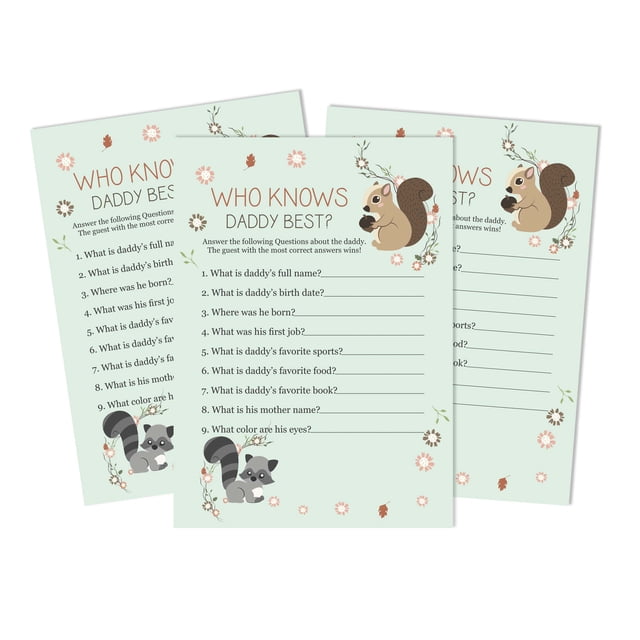 Inkdotpot 50-Pack Who Knows Daddy Best Baby Shower Game Cards-Fun Activity Cards-Animals Gender Neutral Boy Or Girl