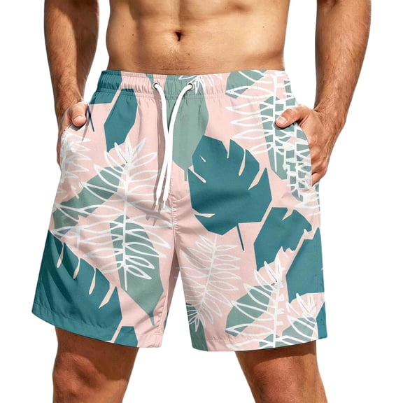Satingcolo Men's Hawaiian Beach Shorts Elastic Mid Waist Drawstring Athletic Shorts Lightweight Summer Casual Trunks with Pocket Watermelon Red M