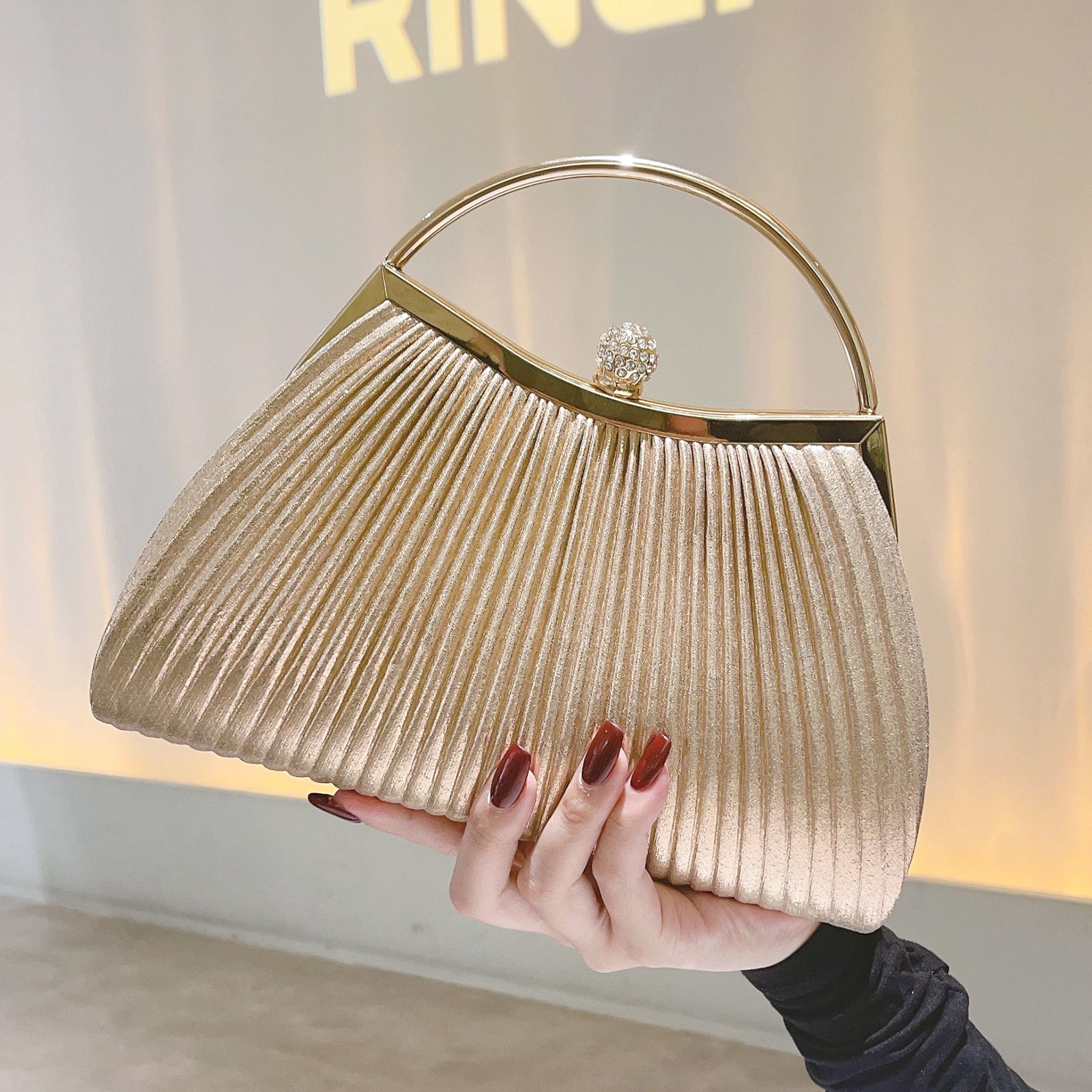 Clutch Purses for Women Evening Bags Party Clutches Handbag With Detachable Chain Strap for Cocktail Party Wedding Purses with Pleated