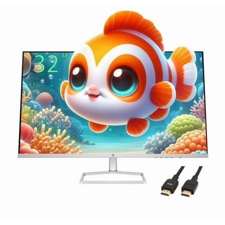 HP 32" FHD(1920X1080) VA Panel Monitor, Anti-Glare Display, 100Hz Refresh Rate, 7 MS Response Time, 2 x HDMI 1.4, 1 x VGA, 16:9 Aspect Ratio, Silver, with 5ave HDMI Cable