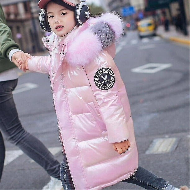 Kids Girls Coats Shiny Jackets Winter Thick Snow Down Mid thigh Padded Warm Fur Hooded Walmart