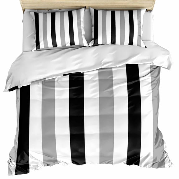 Black Gray Striped Bedding 3 Piece Duvet Cover Set California King, Farmhouse Stripe Art Soft Microfiber Comforter Cover with Zipper Closure & Pillowcases, Wrinkle & FadeResistant Quilt Cover