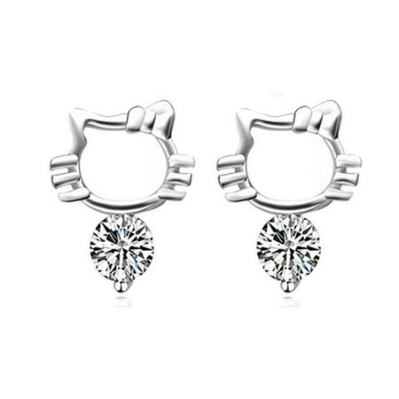 Braid Designer Earrings - Designer Inspired Hello Kitty Shaped Earrings With Drop CZ