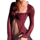 thumbnail image 2 of Camisa elegante de fiesta para mujer con dobladillo con abertura, talla S, blusa de malla de manga larga con cuello dividido en rojo, 2 of 8