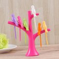 thumbnail image 2 of 6 tenedores de plástico para frutas con forma de pájaro y 1 soporte para palillos de dientes con forma de árbol para decoración del hogar y fiestas (Rosy), 2 of 4