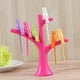 thumbnail image 2 of 6 tenedores de plástico para frutas con forma de pájaro y 1 soporte para palillos de dientes con forma de árbol para decoración del hogar y fiestas (Rosy), 2 of 4