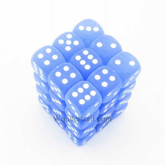 Blue Frosted Dice with White Pips D6 12mm (1/2in) Pack of 36 Chessex