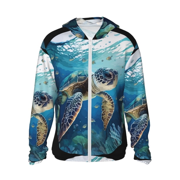 Balery Watercolor Turtle4 Sudadera ligera de manga larga con capucha y protección solar UPF 50+ para hombre y mujer, ideal para pesca y running-X-Large