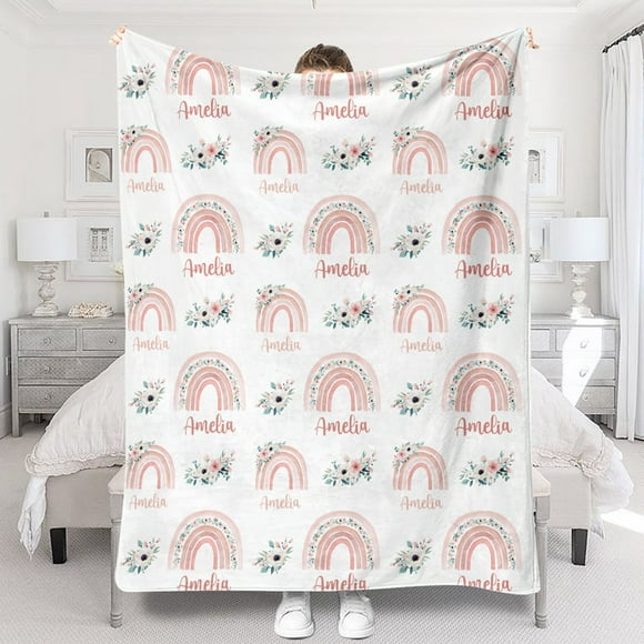 Retro Rainbow Custom Name - Personalized Newborn Blanket