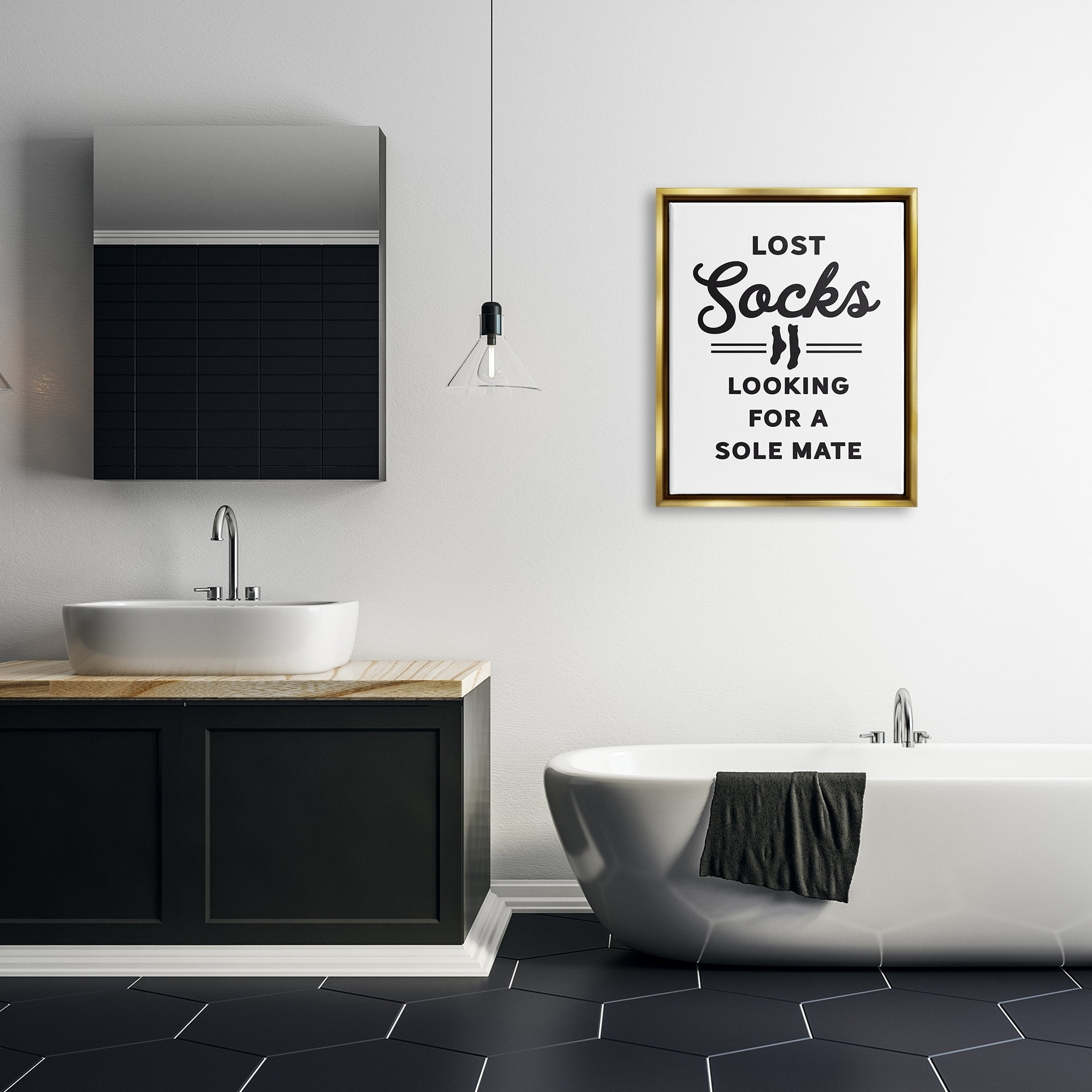Stupell Industries Lost Sock Soul Mate Laundry Room Saying Graphic Art Metallic Gold Floating Framed Canvas Print Wall Art, Design by Lettered and Lined