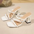thumbnail image 5 of Samdudou Slide Sandals for Women Strappy Geometric Block Heel Open Toe Square Toe Slip On Mules Summer Dressy Casual Party Wedding Vacation Ladies Modern Footwear, 5 of 9