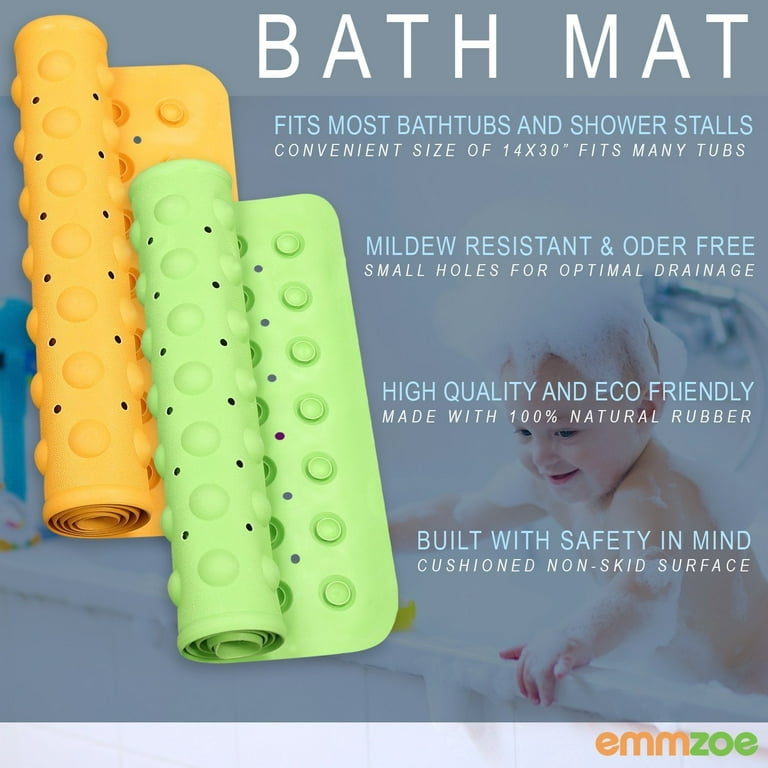 Emmzoe Bubble Rubber Anti-Slip Bath Mat 14 x 30 Inches Kids & Baby Friendly  - Natural Rubber, Non-Toxic, Eco-Friendly, Mildew and Stain Resistant  (Orange) 