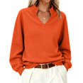 thumbnail image 2 of Womens Fuzzy Fleece Sweatshirt Fleece Plus Size V Neck Long Sleeve Tops Loose Fit Comfort Pullover Trendy Classic Shirts XS-5XL jackets for women Orange XL, 2 of 9